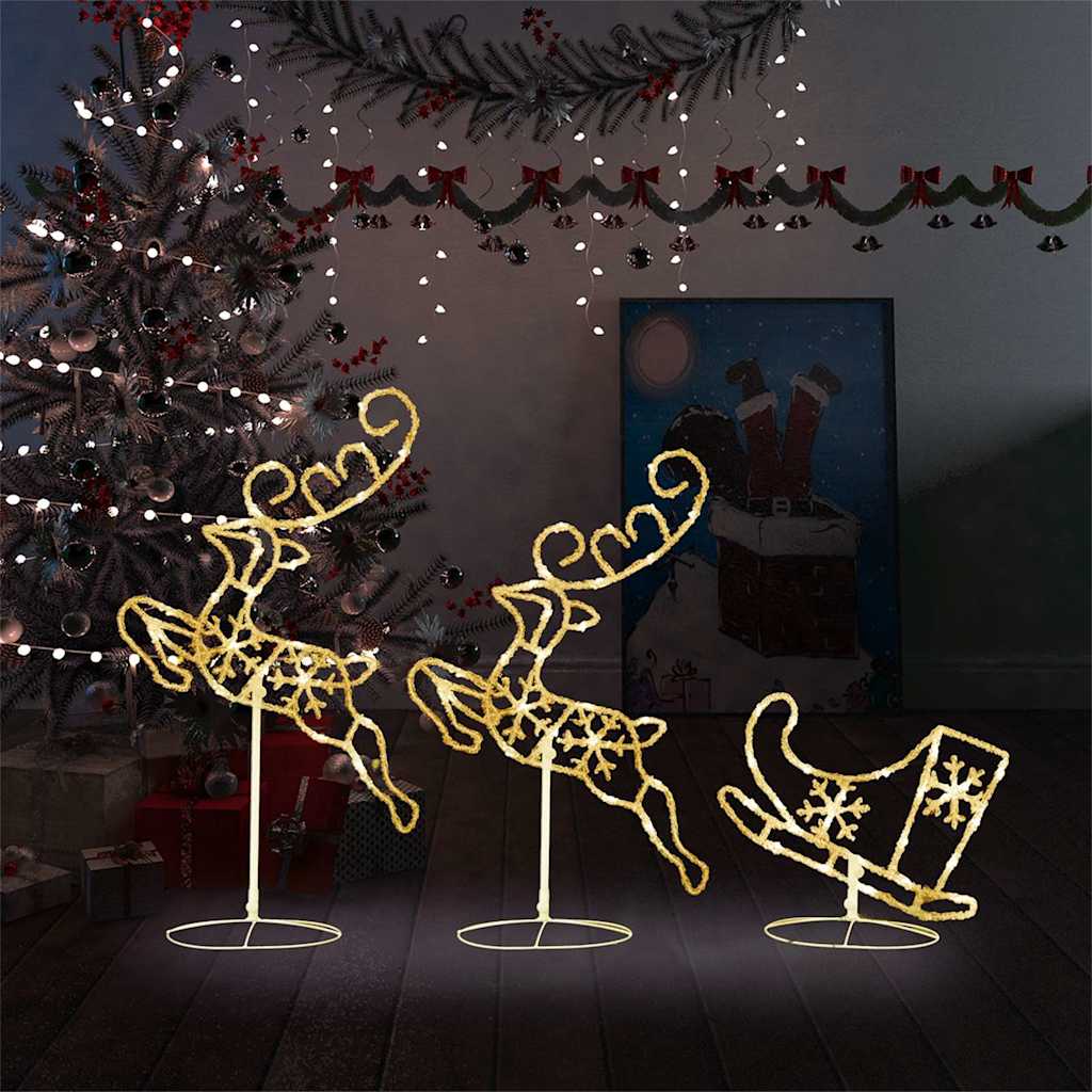 vidaXL Christmas Reindeer & Sleigh | White | Acrylic | Large