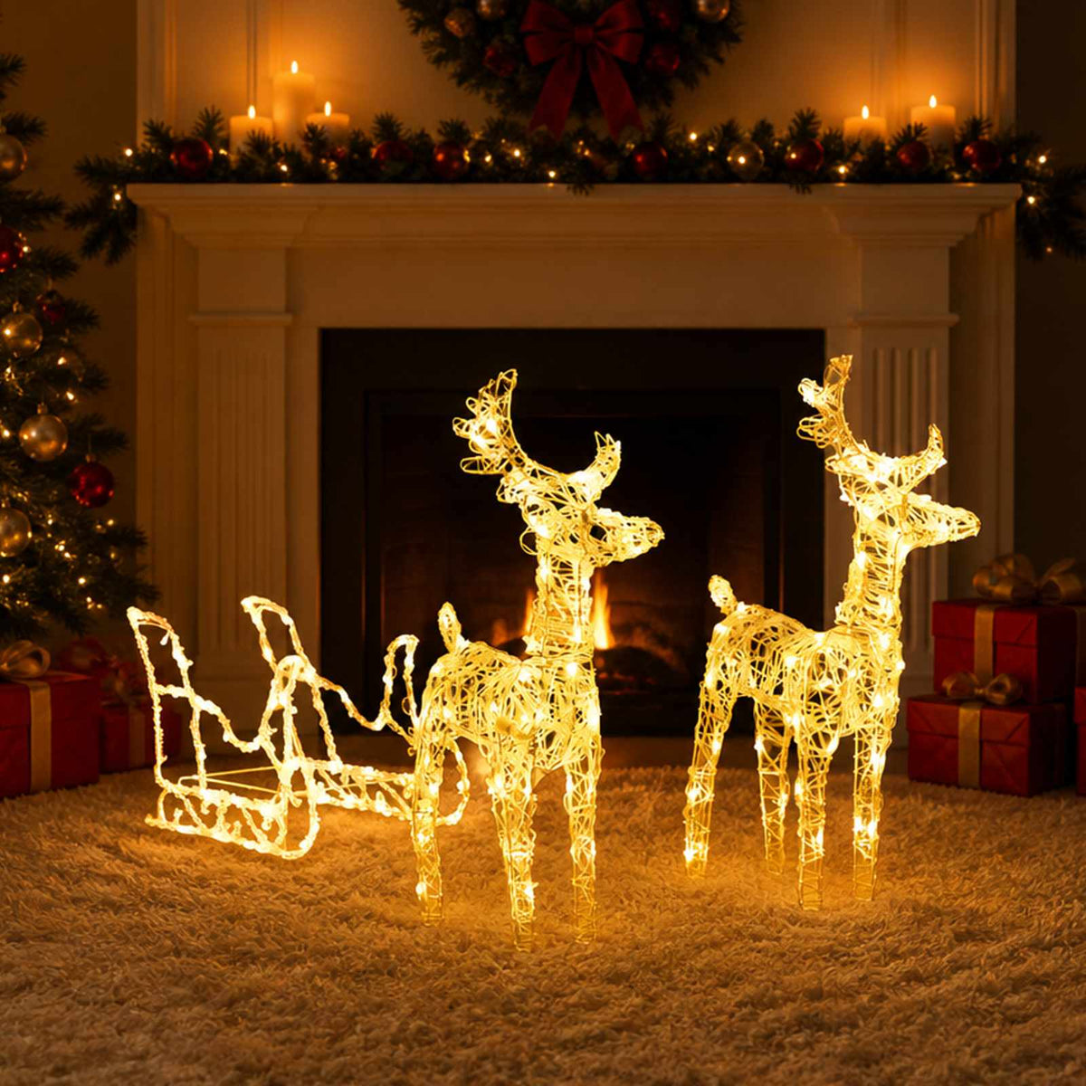 vidaXL Reindeers & Sleigh Christmas Decoration 160 LEDs 130 cm Acrylic