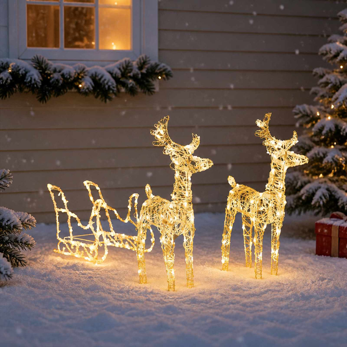 vidaXL Reindeers & Sleigh Christmas Decoration 160 LEDs 130 cm Acrylic