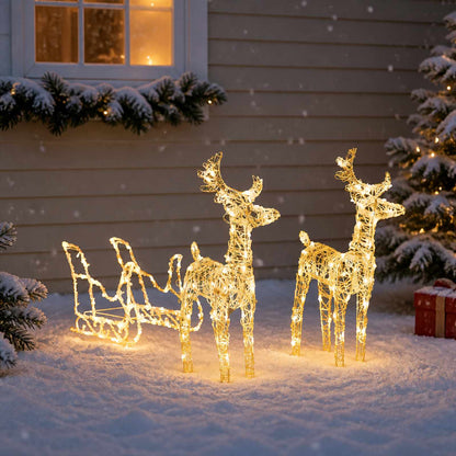 vidaXL Reindeers & Sleigh Christmas Decoration 160 LEDs 130 cm Acrylic