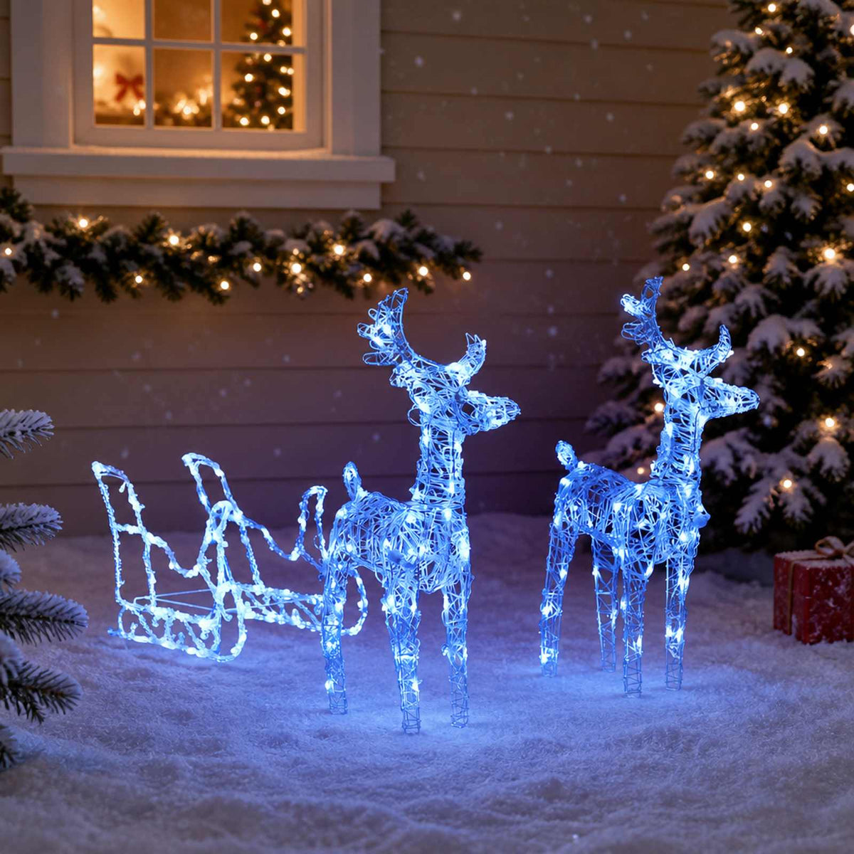 vidaXL Reindeers & Sleigh Christmas Decoration 160 LEDs 130 cm Acrylic