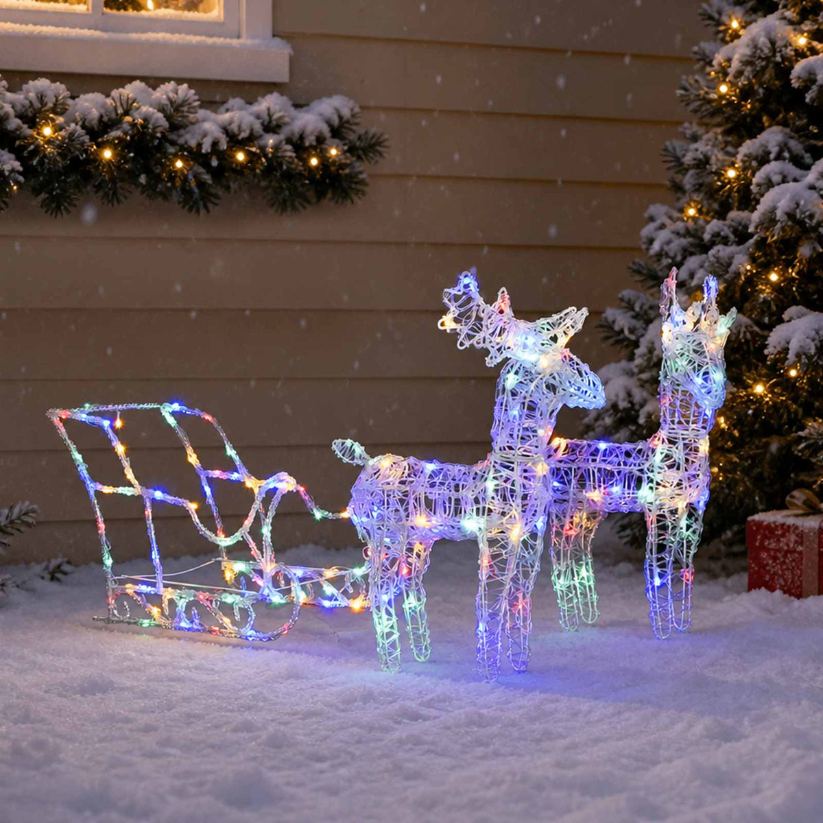 vidaXL Reindeers & Sleigh Christmas Decoration 160 LEDs 130 cm Acrylic