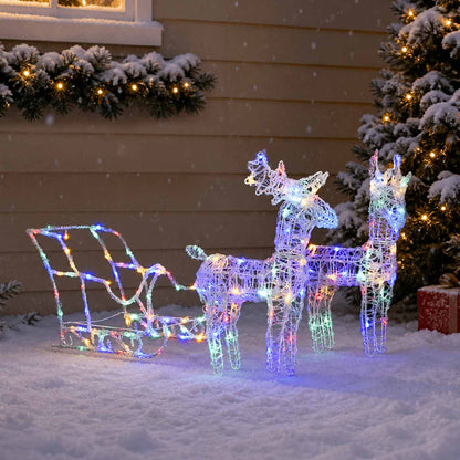 vidaXL Reindeers & Sleigh Christmas Decoration 160 LEDs 130 cm Acrylic