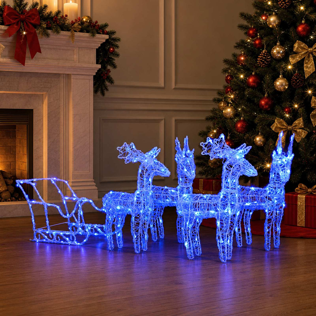 vidaXL Reindeers & Sleigh Christmas Decoration 280x28x55 cm Acrylic