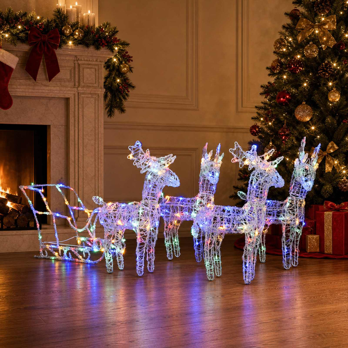 vidaXL Reindeers & Sleigh Christmas Decoration 280x28x55 cm Acrylic