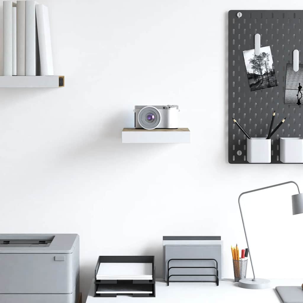 vidaXL Floating Wall Shelf Oak and White 23x23.5x3.8 cm MDF