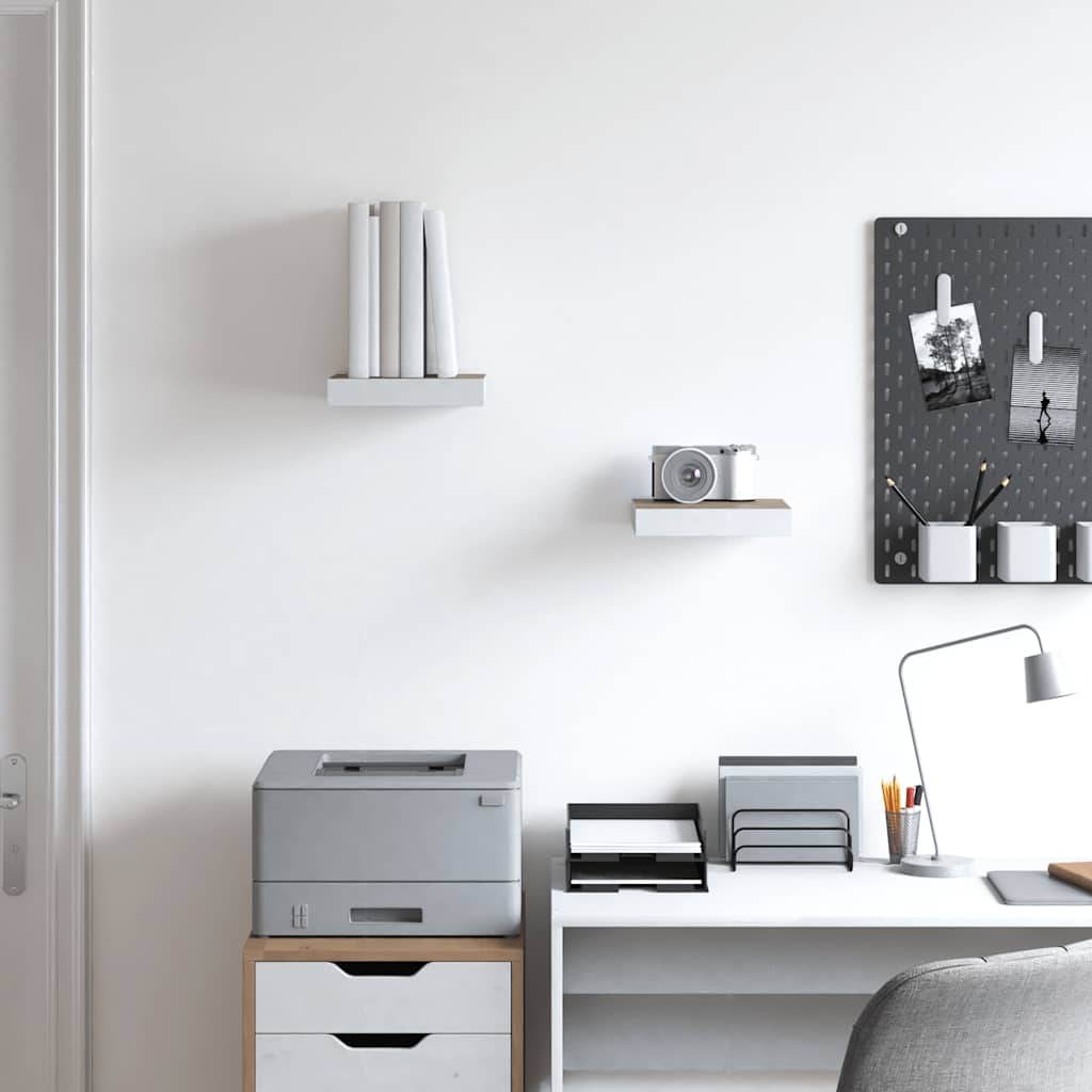 vidaXL Floating Wall Shelves 2 pcs Oak and White 23x23.5x3.8 cm MDF