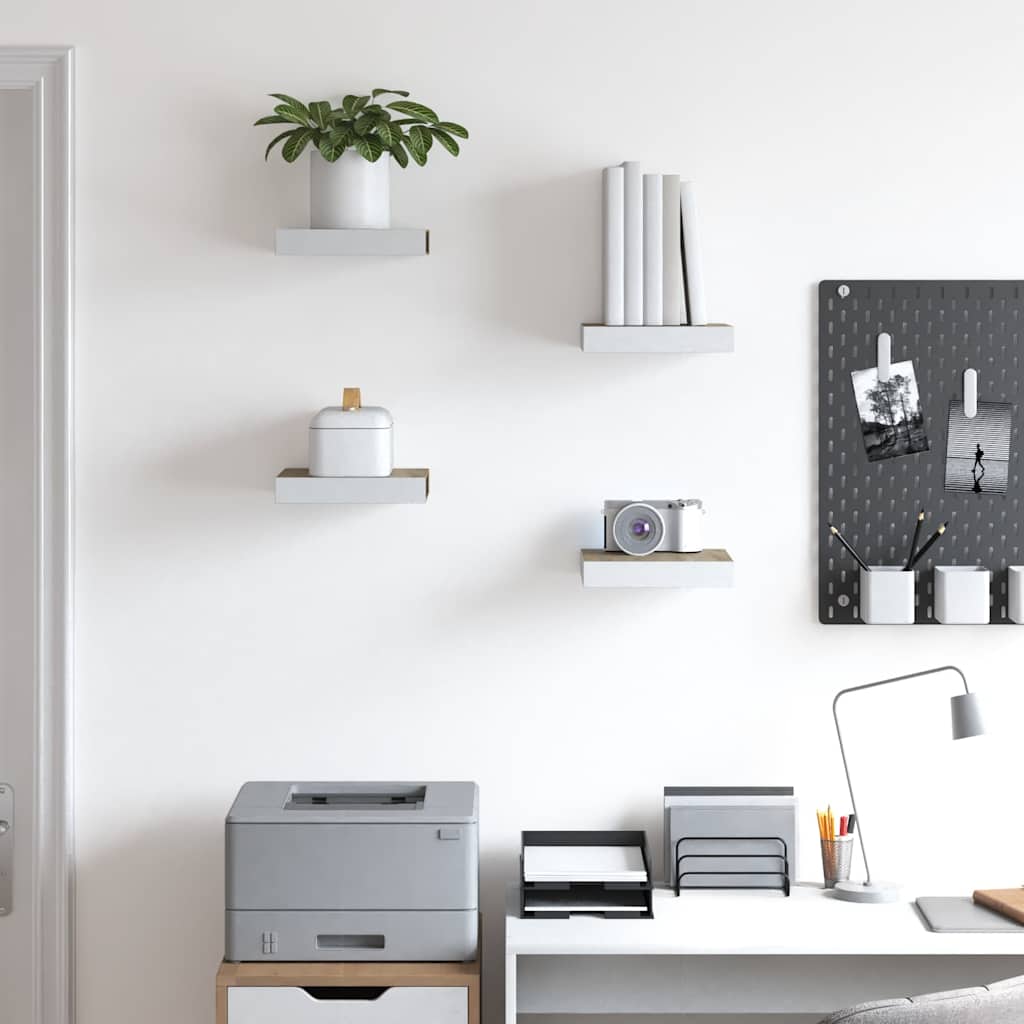 326569 vidaXL Floating Wall Shelves 4 pcs Oak and White 23x23,5x3,8 cm MDF