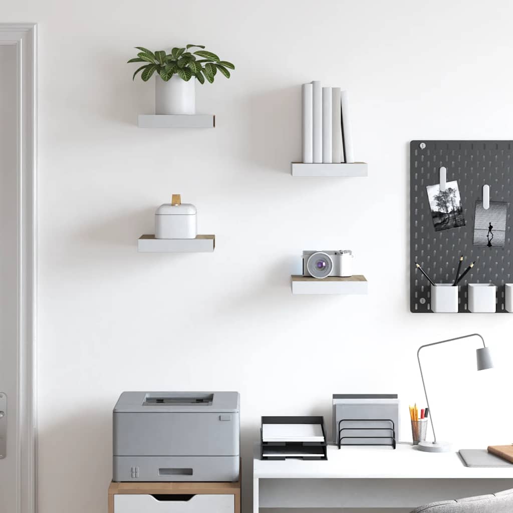 vidaXL Floating Wall Shelves 4 pcs Oak and White 23x23.5x3.8 cm MDF