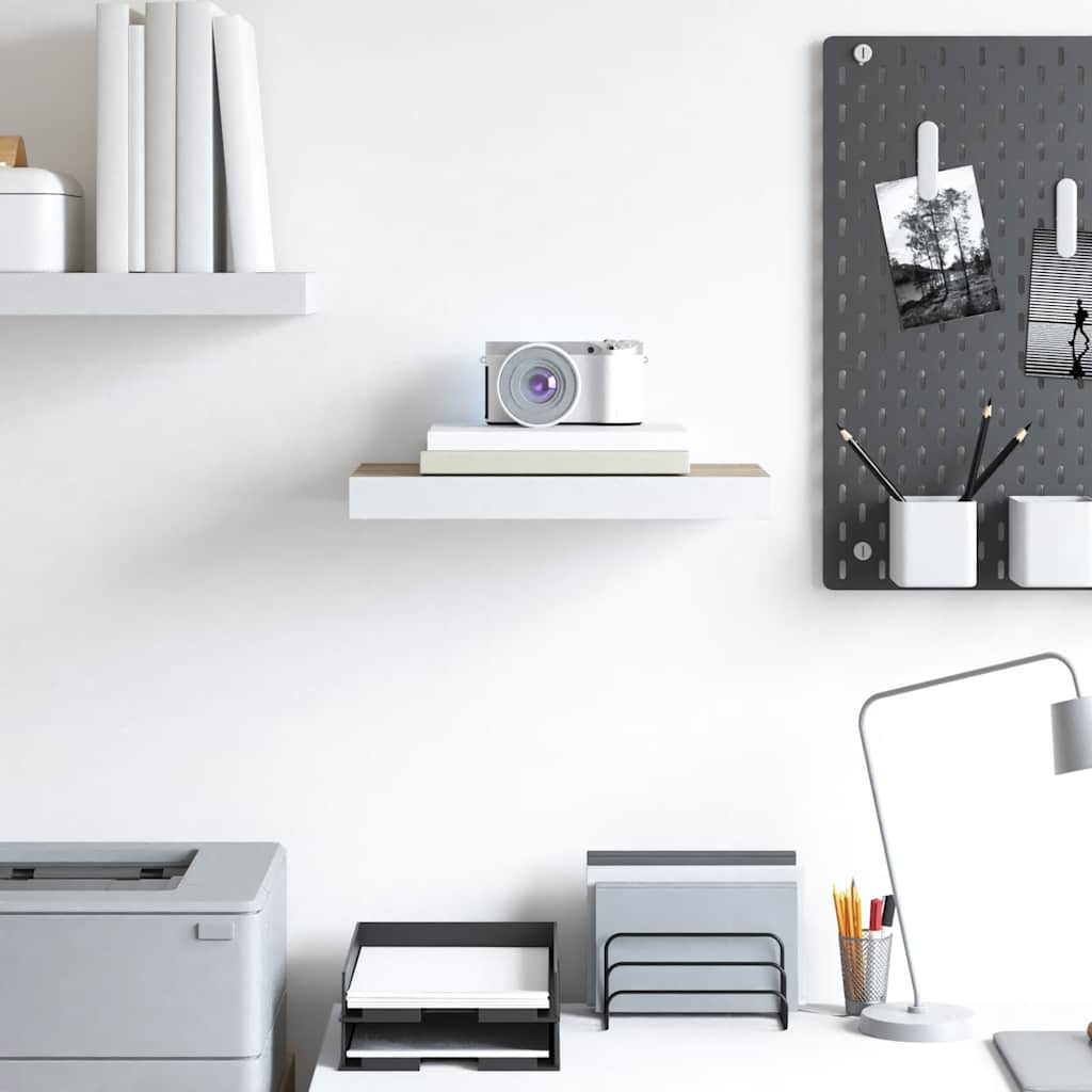 vidaXL Floating Wall Shelf Oak and White 40x23.5x3.8 cm MDF