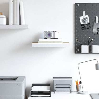vidaXL Floating Wall Shelf Oak and White 40x23.5x3.8 cm MDF