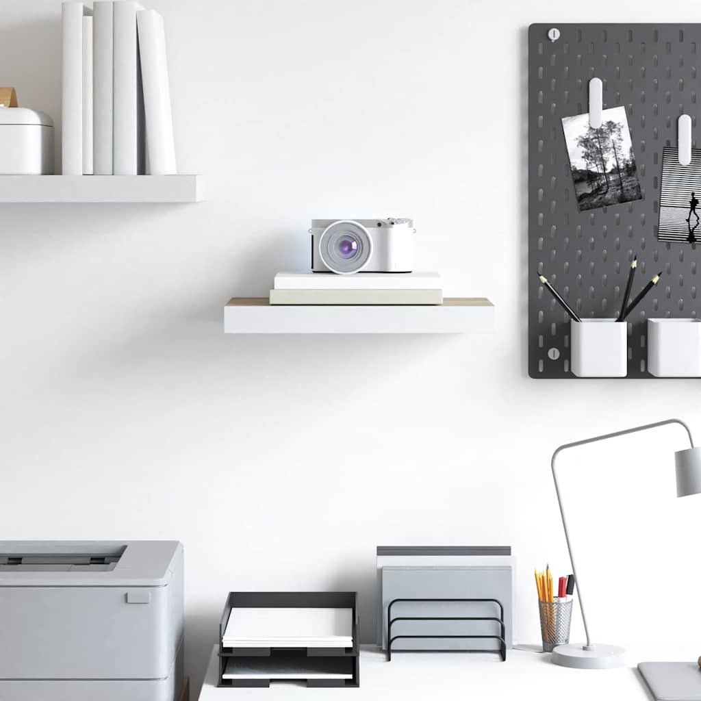 vidaXL Floating Wall Shelf Oak and White 40x23.5x3.8 cm MDF