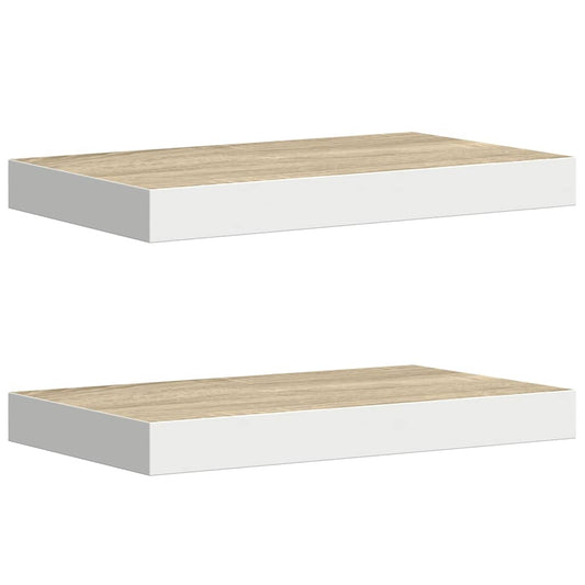 vidaXL Floating Wall Shelves 2 pcs Oak and White 40x23.5x3.8 cm MDF