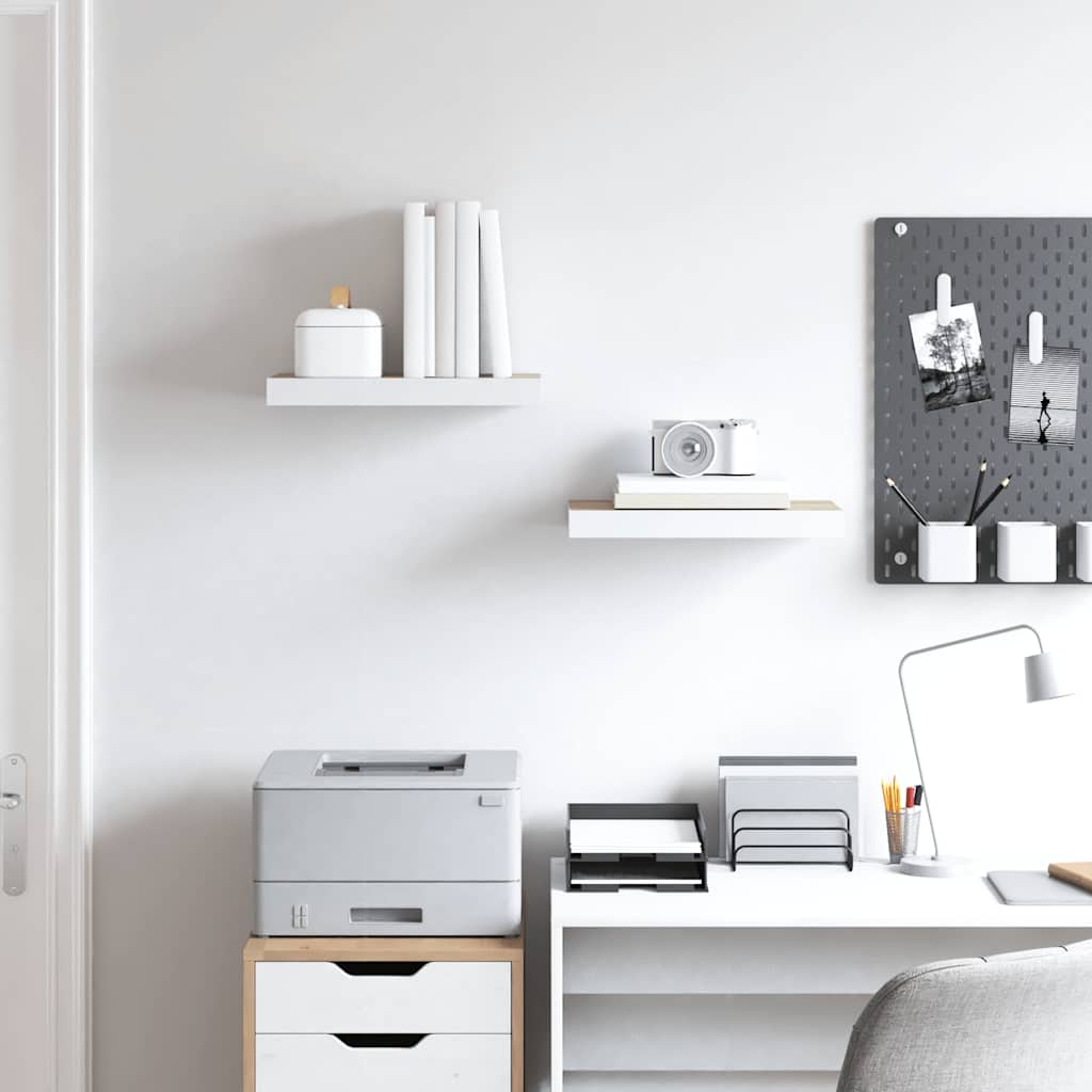 vidaXL Floating Wall Shelves 2 pcs Oak and White 40x23.5x3.8 cm MDF