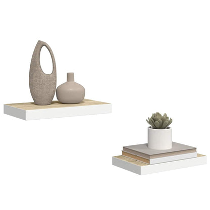 vidaXL Floating Wall Shelves 2 pcs Oak and White 50x23x3.8 cm MDF
