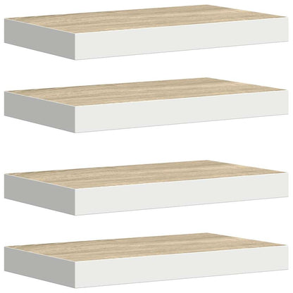 vidaXL Floating Wall Shelves 4 pcs Oak and White 50x23x3.8 cm MDF