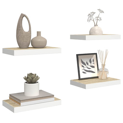 vidaXL Floating Wall Shelves 4 pcs Oak and White 50x23x3.8 cm MDF