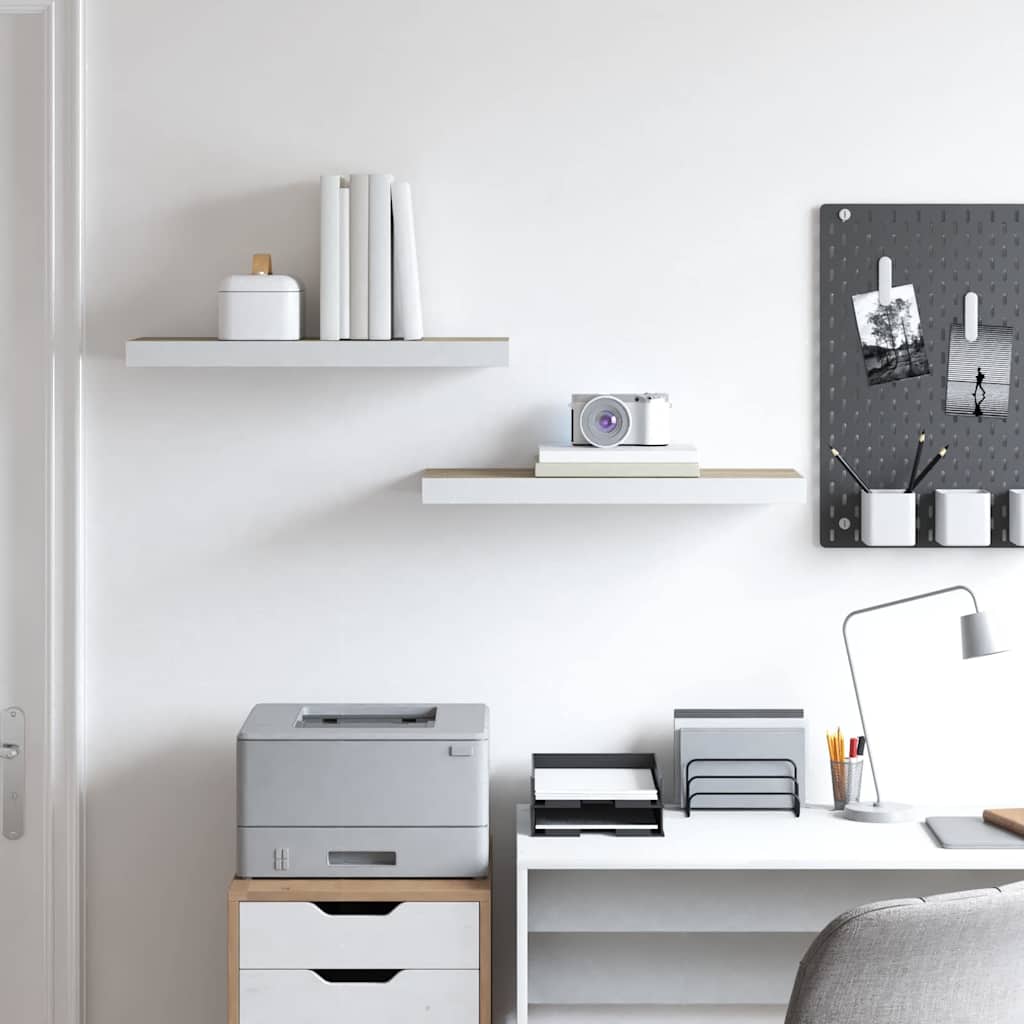 vidaXL Floating Wall Shelves 2 pcs Oak and White 60x23.5x3.8 cm MDF