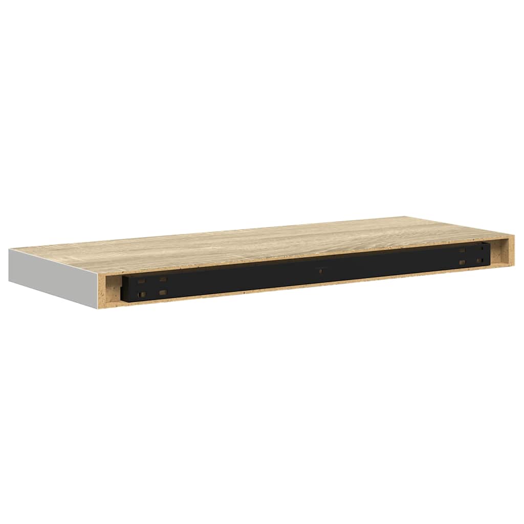 vidaXL Floating Wall Shelves 2 pcs Oak and White 60x23.5x3.8 cm MDF