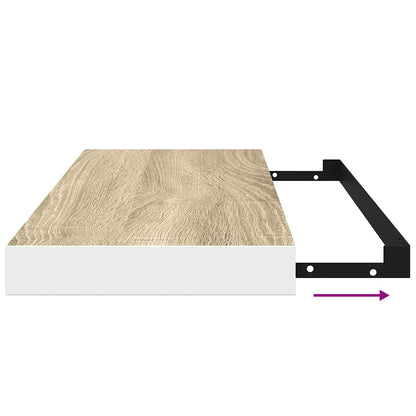 vidaXL Floating Wall Shelves 2 pcs Oak and White 60x23.5x3.8 cm MDF