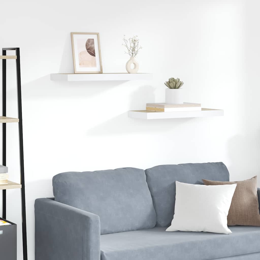 vidaXL Floating Wall Shelves 2 pcs Oak and White 60x23.5x3.8 cm MDF