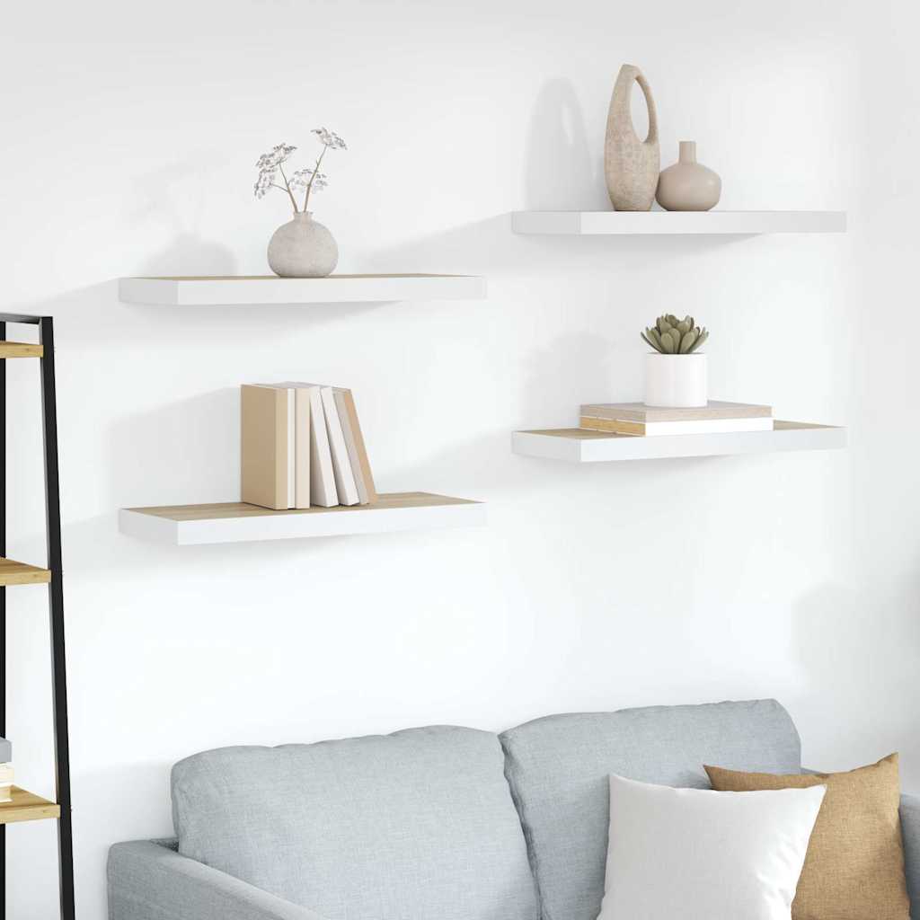 vidaXL Floating Wall Shelves 4 pcs Oak and White 60x23.5x3.8 cm MDF