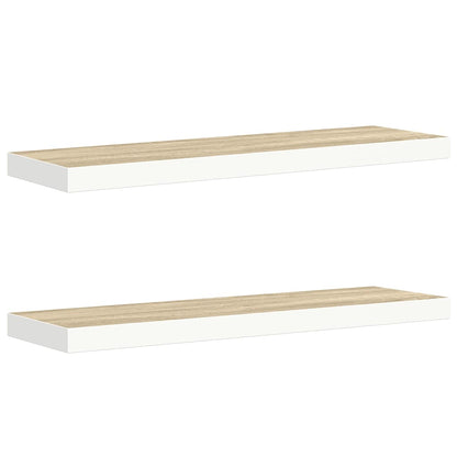 vidaXL Floating Wall Shelves 2 pcs Oak and White 90x23.5x3.8 cm MDF