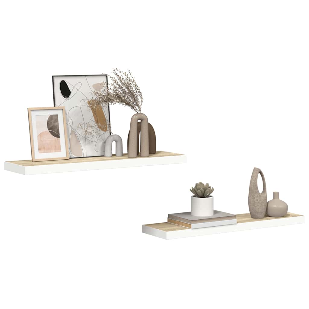 vidaXL Floating Wall Shelves 2 pcs Oak and White 90x23.5x3.8 cm MDF