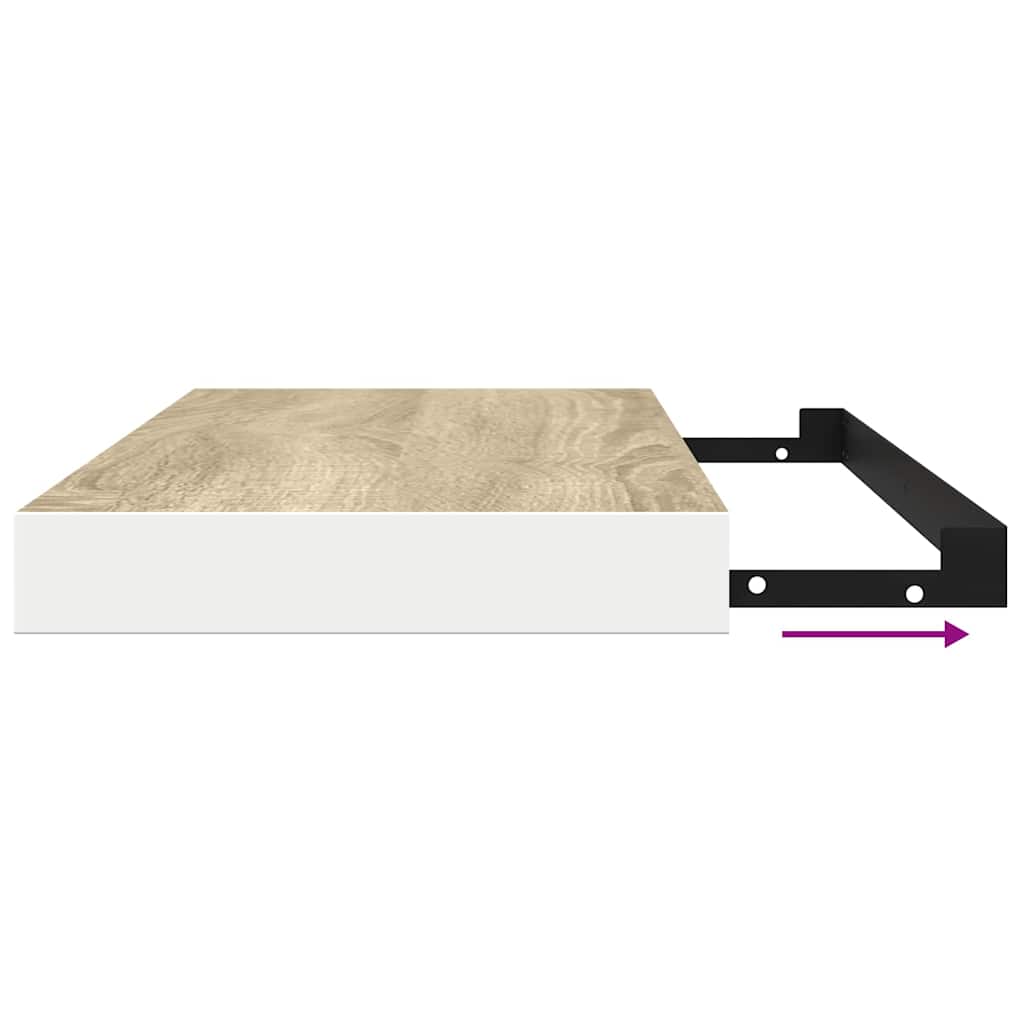 vidaXL Floating Wall Shelves 2 pcs Oak and White 90x23.5x3.8 cm MDF