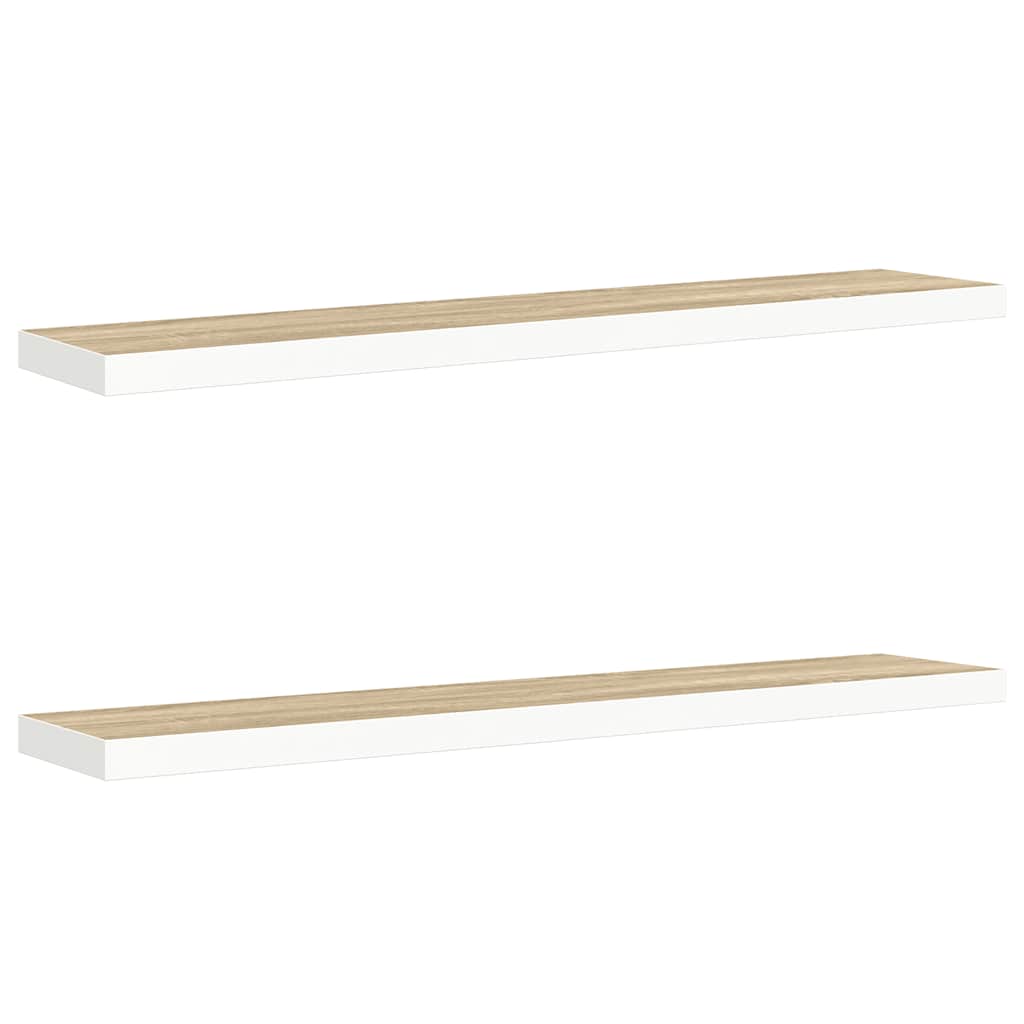 vidaXL Floating Wall Shelves 2 pcs Oak and White 120x23.5x3.8 cm MDF