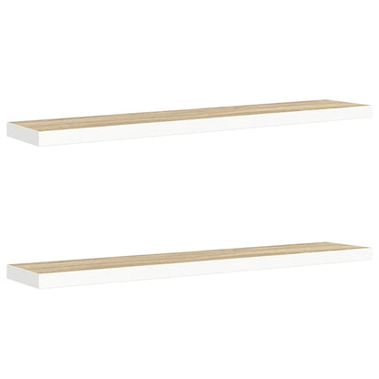 vidaXL Floating Wall Shelves 2 pcs Oak and White 120x23.5x3.8 cm MDF