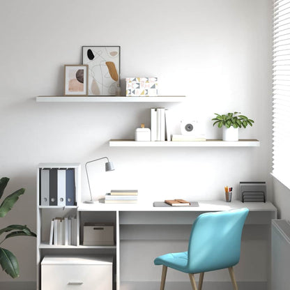 vidaXL Floating Wall Shelves 2 pcs Oak and White 120x23.5x3.8 cm MDF
