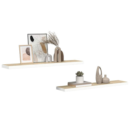 vidaXL Floating Wall Shelves 2 pcs Oak and White 120x23.5x3.8 cm MDF