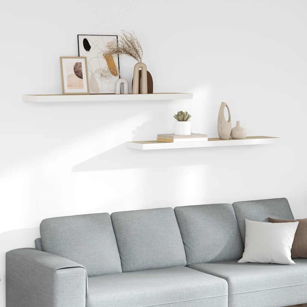 vidaXL Floating Wall Shelves 2 pcs Oak and White 120x23.5x3.8 cm MDF