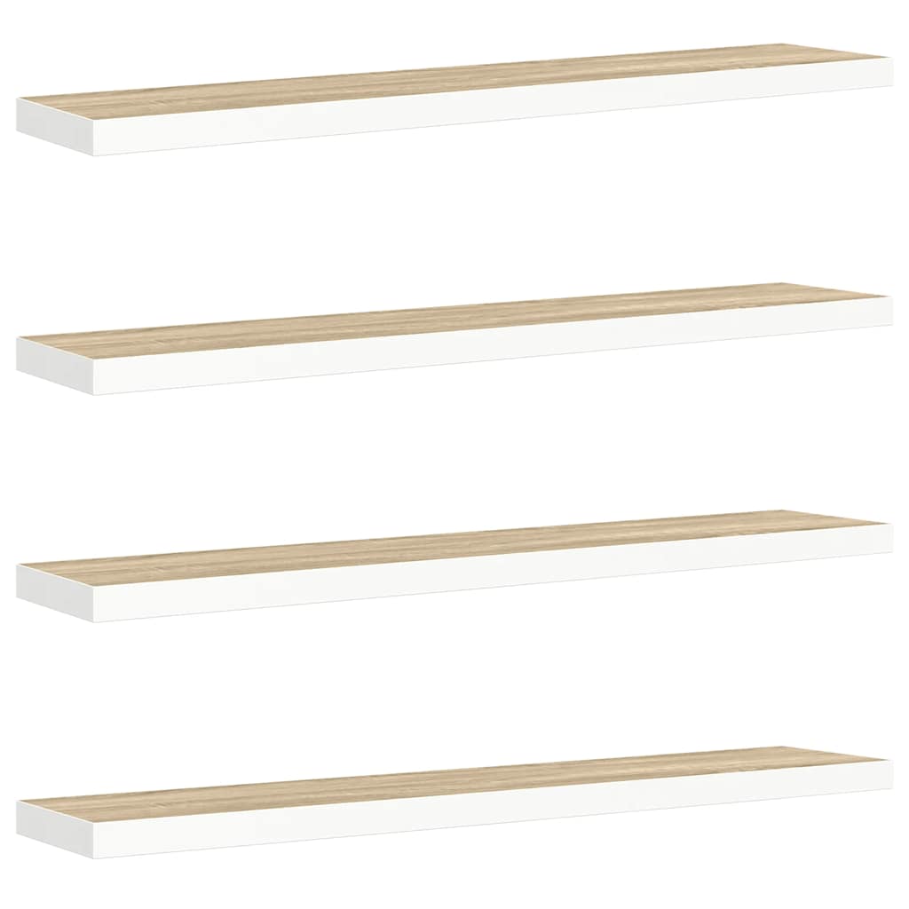 vidaXL Floating Wall Shelves 4 pcs Oak and White 120x23.5x3.8 cm MDF