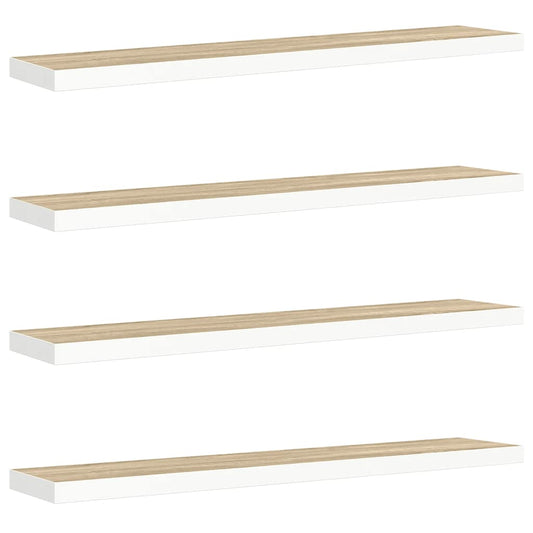 vidaXL Floating Wall Shelves 4 pcs Oak and White 120x23.5x3.8 cm MDF