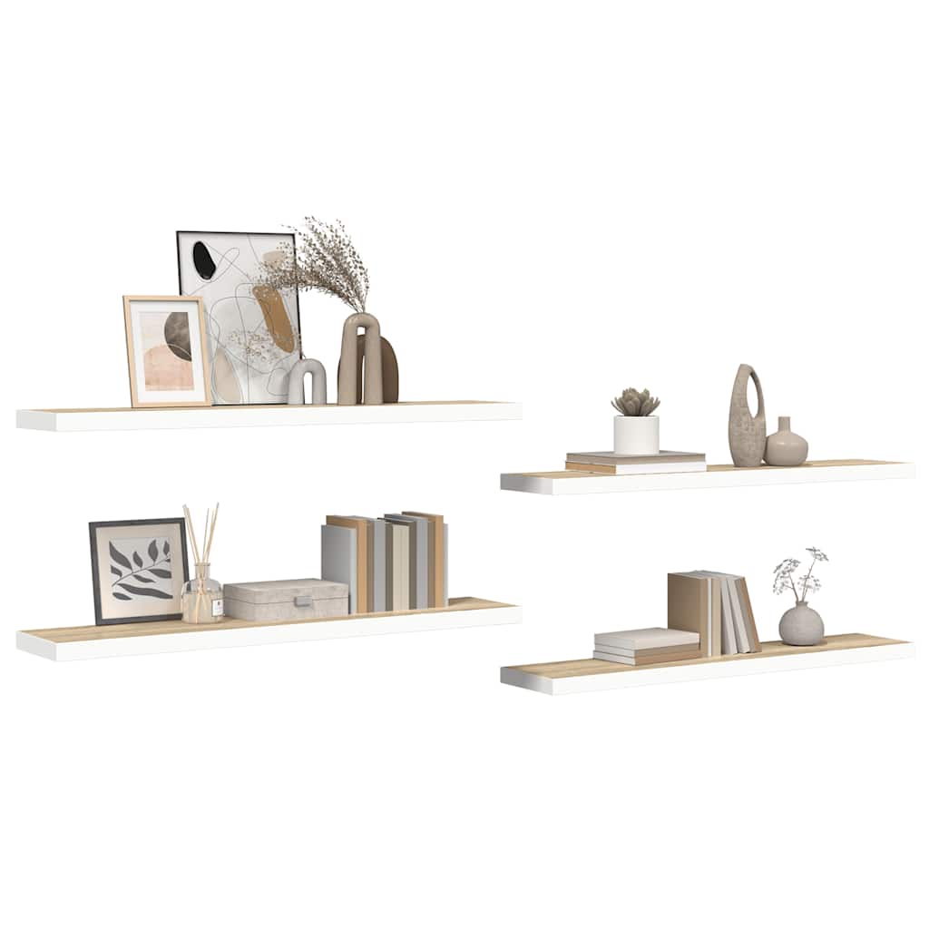 vidaXL Floating Wall Shelves 4 pcs Oak and White 120x23.5x3.8 cm MDF