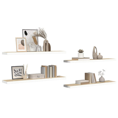 vidaXL Floating Wall Shelves 4 pcs Oak and White 120x23.5x3.8 cm MDF