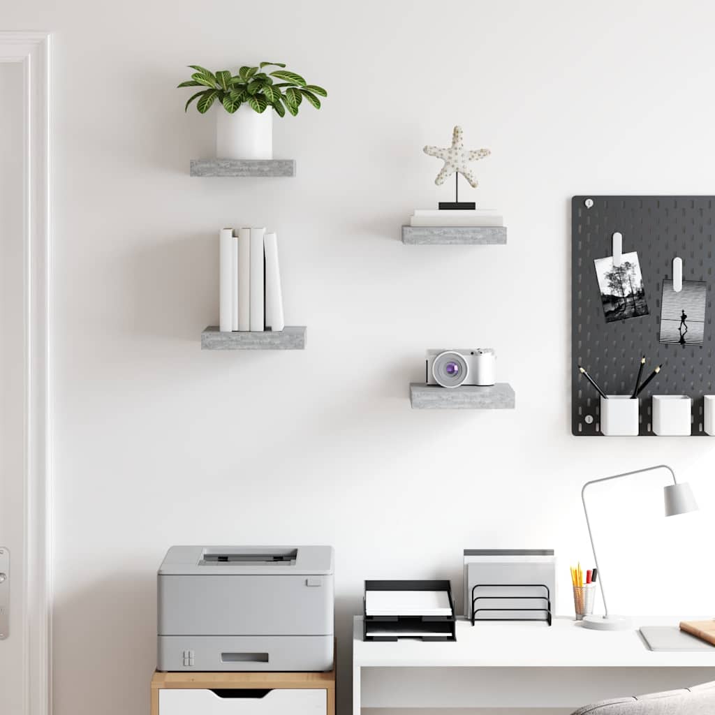 326590 vidaXL Floating Wall Shelves 4 pcs Concrete Grey 23x23,5x3,8 cm MDF