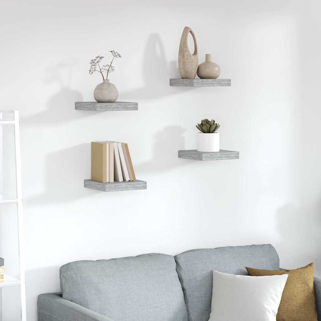 326590 vidaXL Floating Wall Shelves 4 pcs Concrete Grey 23x23,5x3,8 cm MDF