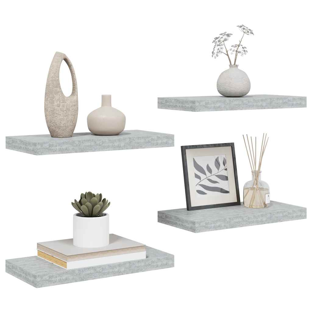 vidaXL Floating Wall Shelves 4 pcs Concrete Grey 50x23x3.8 cm MDF
