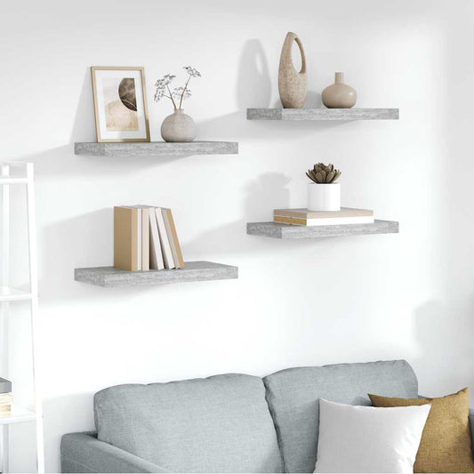vidaXL Floating Wall Shelves 4 pcs Concrete Grey 50x23x3.8 cm MDF