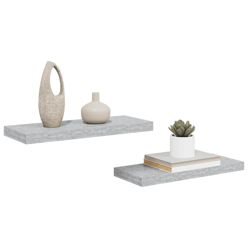 vidaXL Floating Wall Shelves 2 pcs Concrete Grey 60x23.5x3.8 cm MDF