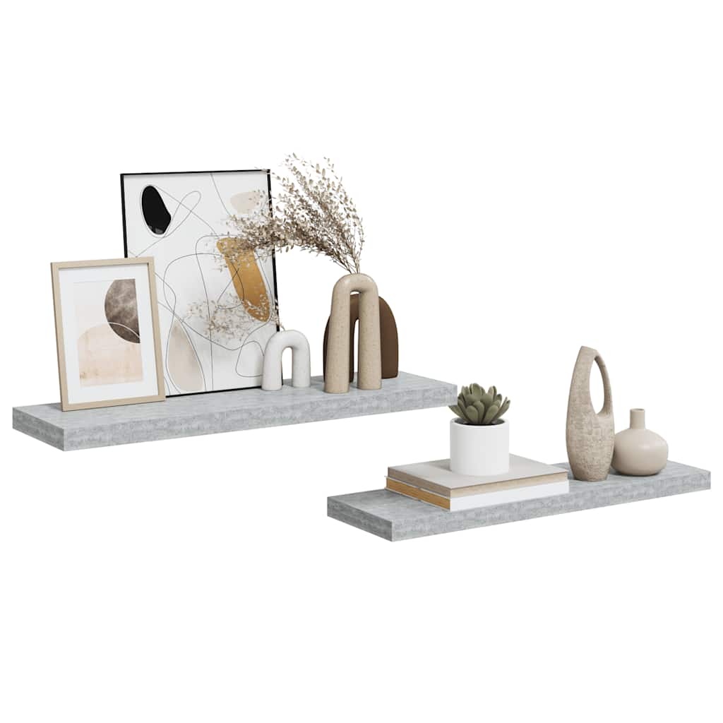 vidaXL Floating Wall Shelves 2 pcs Concrete Grey 80x23.5x3.8 cm MDF