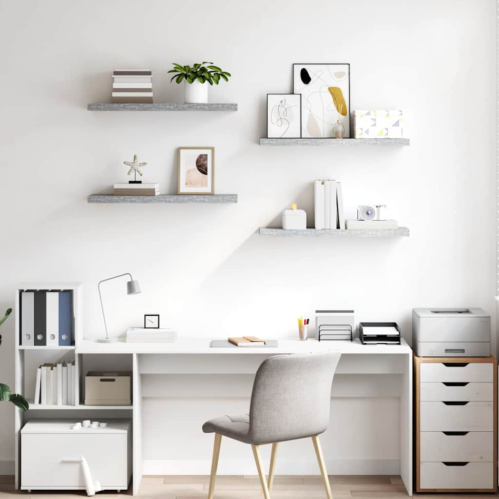 326602 vidaXL Floating Wall Shelves 4 pcs Concrete Grey 80x23,5x3,8 cm MDF