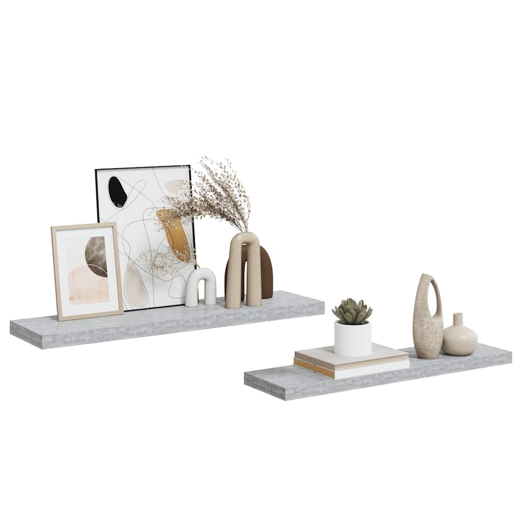 vidaXL Floating Wall Shelves 2 pcs Concrete Grey 90x23.5x3.8 cm MDF