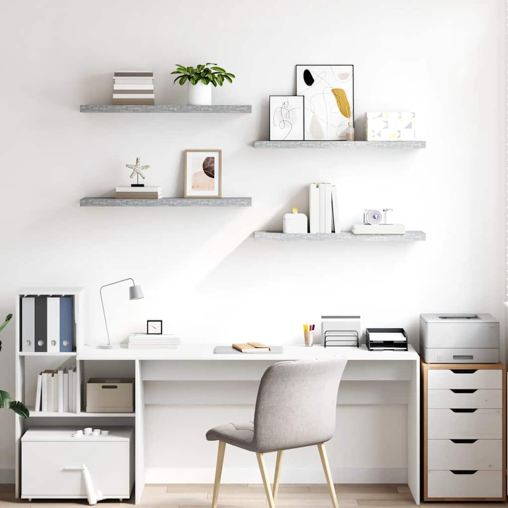 vidaXL Floating Wall Shelves 4 pcs Concrete Grey 90x23.5x3.8 cm MDF