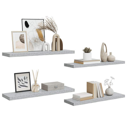 vidaXL Floating Wall Shelves 4 pcs Concrete Grey 90x23.5x3.8 cm MDF