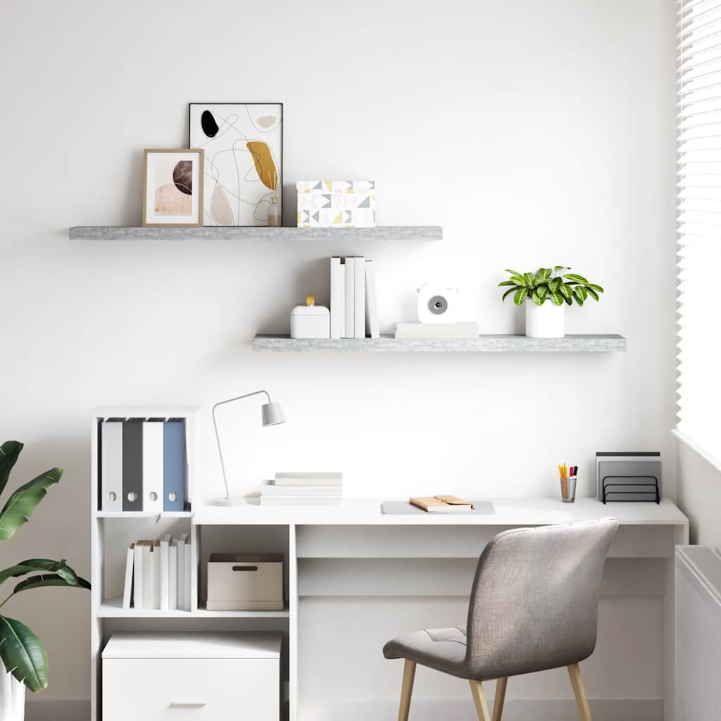 vidaXL Floating Wall Shelves 2 pcs Concrete Grey 120x23.5x3.8 cm MDF
