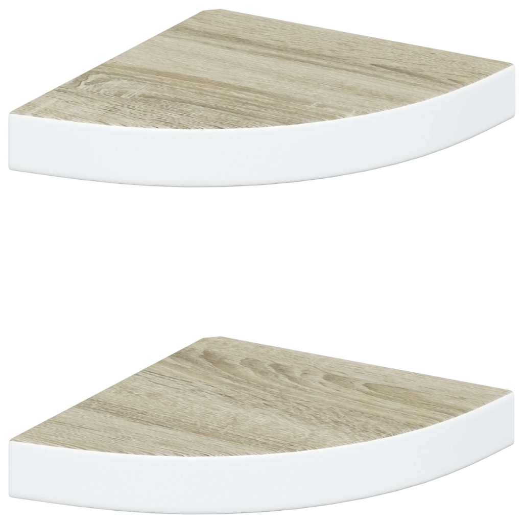 326631 vidaXL Wall Corner Shelves 2 pcs Oak and White 25x25x3,8 cm MDF